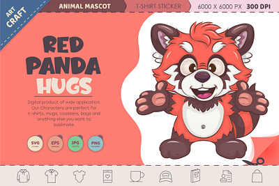 Cartoon Red Panda hugs. art bamboo bear cartoon character china comic design illustration mascot red panda sticker t shirt vector