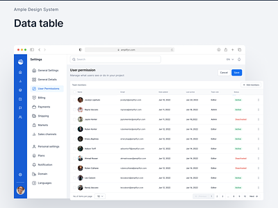 Ample Design System | Data Tables components show a data in table table table component