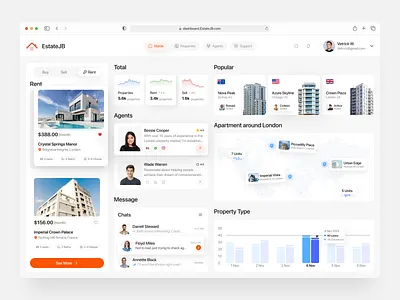 EstateJB - Real Estate Dashboard agent apartments dashboard dashboard design design yow estate property property management real estate real estate agency real estate dashboard real estate ui real estate website realestate realtor rent saas saas dashboard saas design sales dashboard