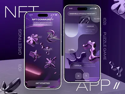 NFT Mobile iOS App glassy nft product design purple