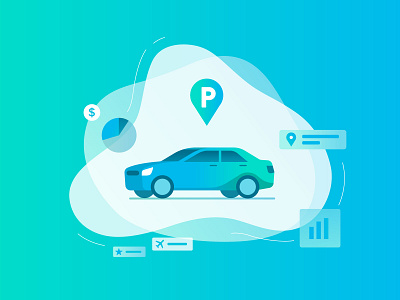 Illustration cover for App app car flat icon illustration minimal parking vector website