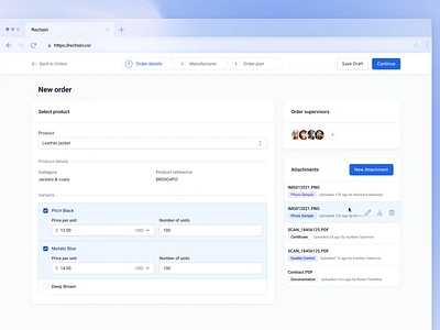 Creation Wizard - New Order Flow 2 columns blue figma form full screen minimal multi selection saas side panel ui user flow web wizard