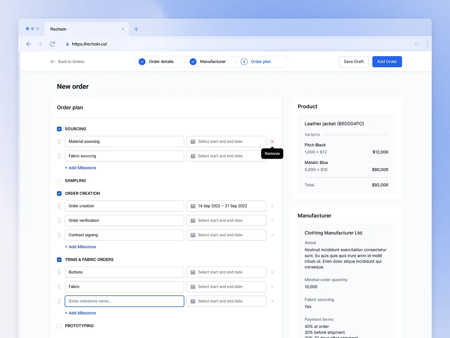 Streamlined Inline Form Design for Order Planning