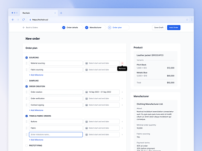 Creation Wizard - New Order Planning Step blue checkboxes complex ui design figma form inline actions multi-selection saas ui user flow web wizard