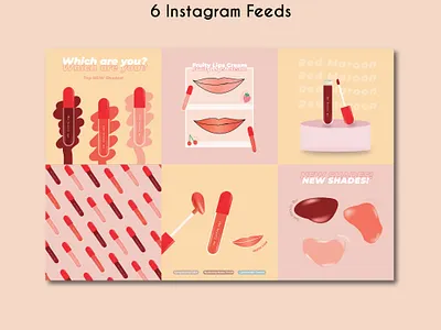 Instagram feeds adobe illustrator branding cosmetics product design flatdesign girls illustration illustration art illustrator inspiration instagram feeds instagram post instagram template lips lipstick pastel colors photoshop pink design product design shades