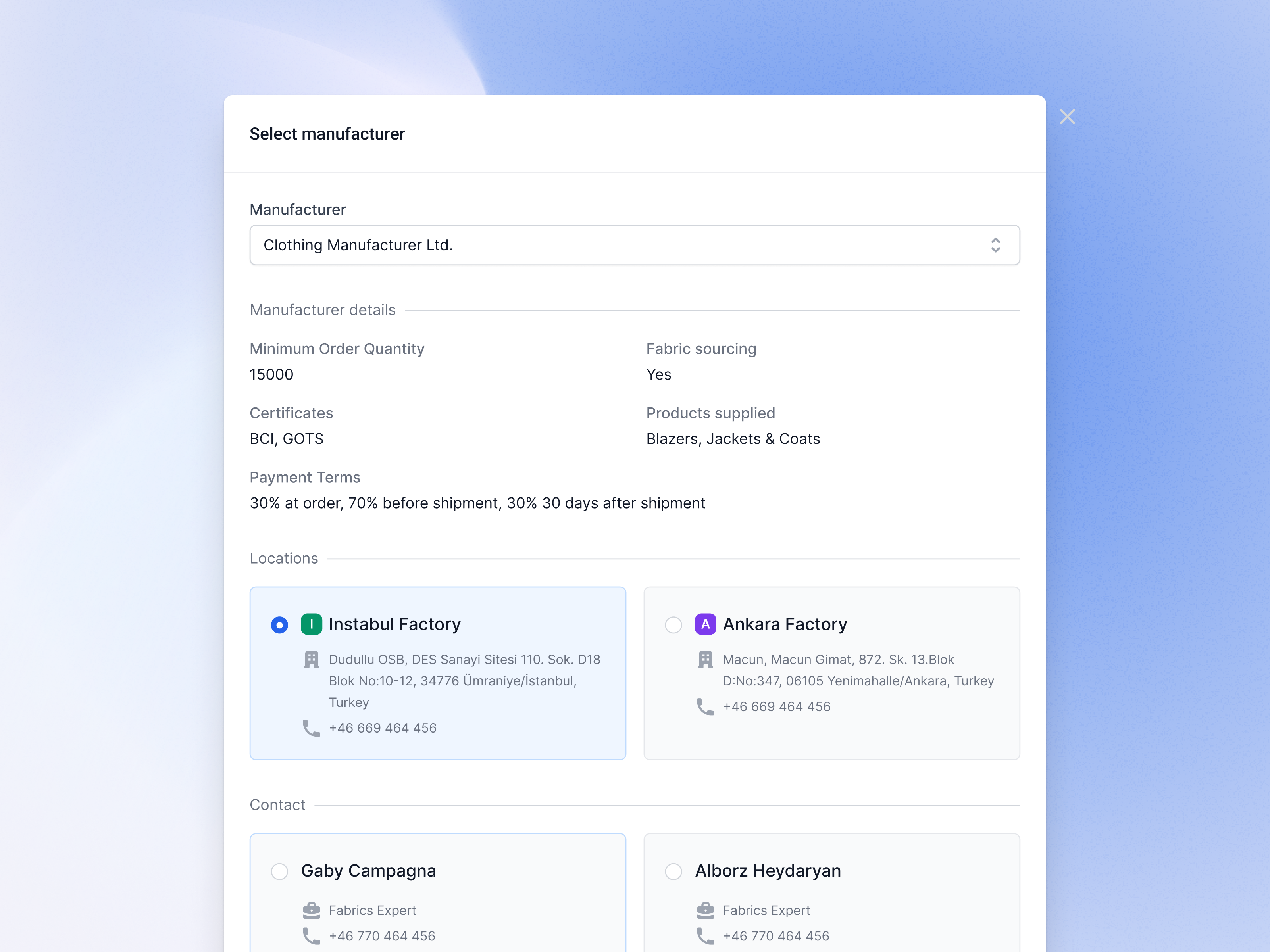 Select Manufacturer Form Dialog
