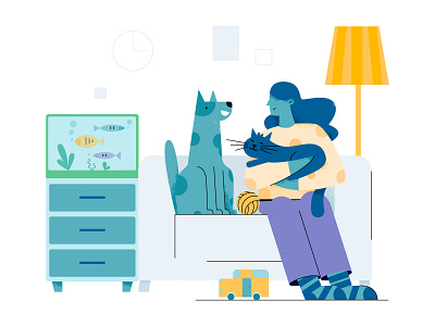 etailpet adobe illustrator animal cat character dog etailpet family flat girl home illustration indoor people pet pets uran vector woman