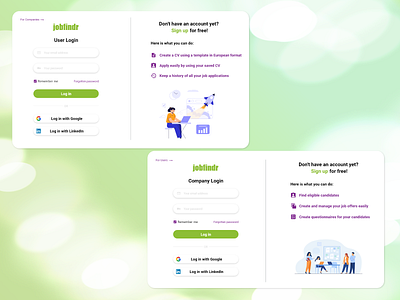 Jobfindr Login Screens app design job offers jobsite login login form login page login screen ui web design