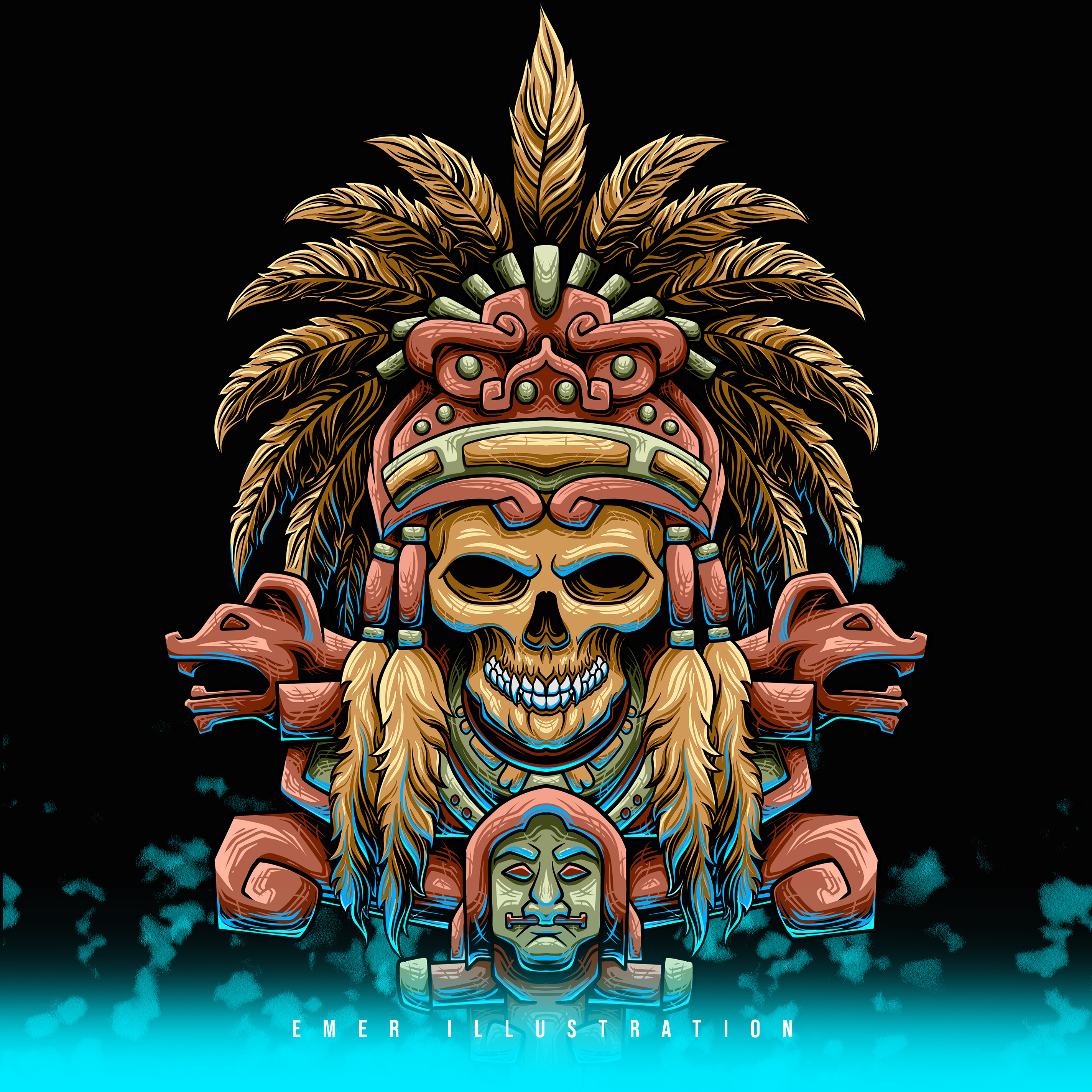 Indian's Skull 03 apparel bone branding clothing dark art dead death design graphic design illustration indian logo skeleton skull vector