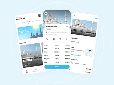 Masjid Pro - Mosque Finder and Prayer Time App app design bkue islam app islamic app masjid masjid app mobile app mobile app design mobile apps mobile design mobile ui moeslim mosque mosque app muslim app prayer time app prayers prayers app salat sky blue