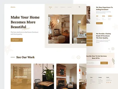 Alkanba-Furniture Landing Page brown clean design design app furniture app furniture store furniture website landing page landing page design typogaphy ui ui design uidesign uiux ux web web design website