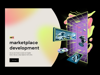 Landing page illustration: NFT Marketplace colors hero image illustration illustrator landing page marketplace nft nft art procreate web