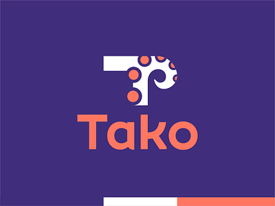 Tako food delivery tech startup logo design T + octopus tentacle curbside pickup dining food food delivery food take out letter mark monogram local restaurants locations logo logo design octopus restaurant route saas t takeaway takeout tako tech startup tentacle