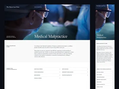 Moore Law — Practice Area attorney desktop grid gt sectra gt zirkon hero law firm legal masthead medical medical malpractice mobile mobile design navbar type typography web design