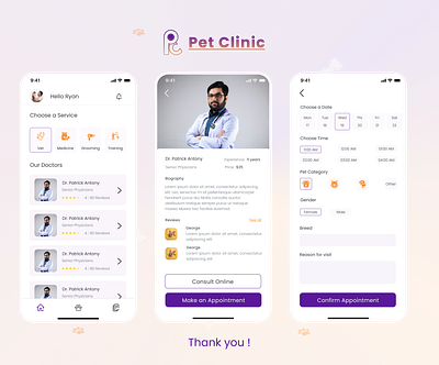 Pet Clinic android app appointment booking app booking.com design icon ios logo pet app ui ux vector