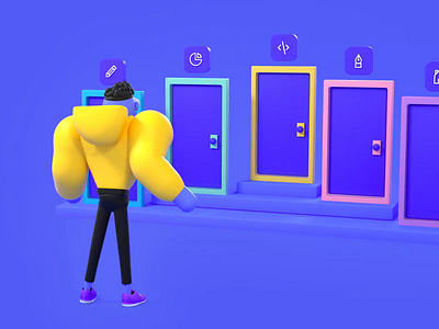 Polywork : Doors 3d animation c4d character color colors illustration octane