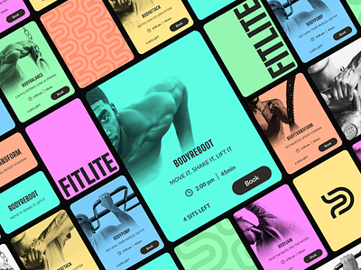 Fitlite - Classes cards for fitness coach app card design card list coach color exercises exercises card exercises list fitness fitness logo graphic design images minimal card personal trainer typography ui ui cards ui design web card workout