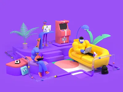 Polywork Office 3d animation c4d character color illustration octane render scene