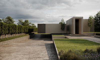 Front yard of Bran's Lane house 3d adobe photoshop architectural visualization architecture archviz building flat flat design photoshop render