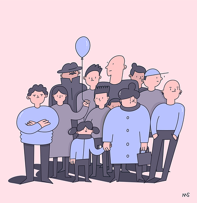 Crowd character doodle illustration minimalism