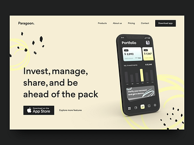 Pagaroon - Landing page analytics arounda balance exchange figma finance fintech graph investment landing page mobile mobile banking mockup portfolio product page statistics transaction ui ux web design