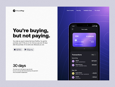 PostPay – Hero Section app design finance fintech graphic design hero interface minimalist payment product design splitscreen typography ui ux web