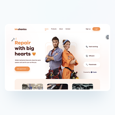 Mechanics UI Design behnace branding car mechanic clean ui design design app designer inspiration instagram landing page landing page design mechanics minimal minimalism modern design repairs uidesign ux design webdesign website