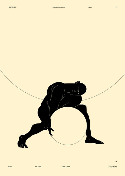 Sisyphus abstract composition conceptual illustration dual meaning figure figure illustration illustration laconic lines man minimal poster poster a day push sisyphus stone