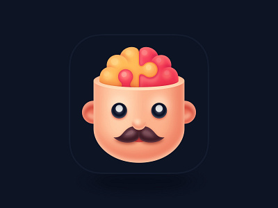 Brain Puzzle Games App Icon app application brain branding funny game head icon illustraion ios iphone logo man moustache puzzle skull