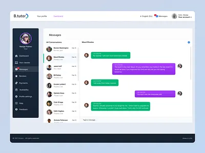 Tutor Dashboard chat conversation dashboad education education website elearning solutions email inbox learning management system learning platform learning website mail mailbox messages messenger product design study case tutor tutoring web deisgn