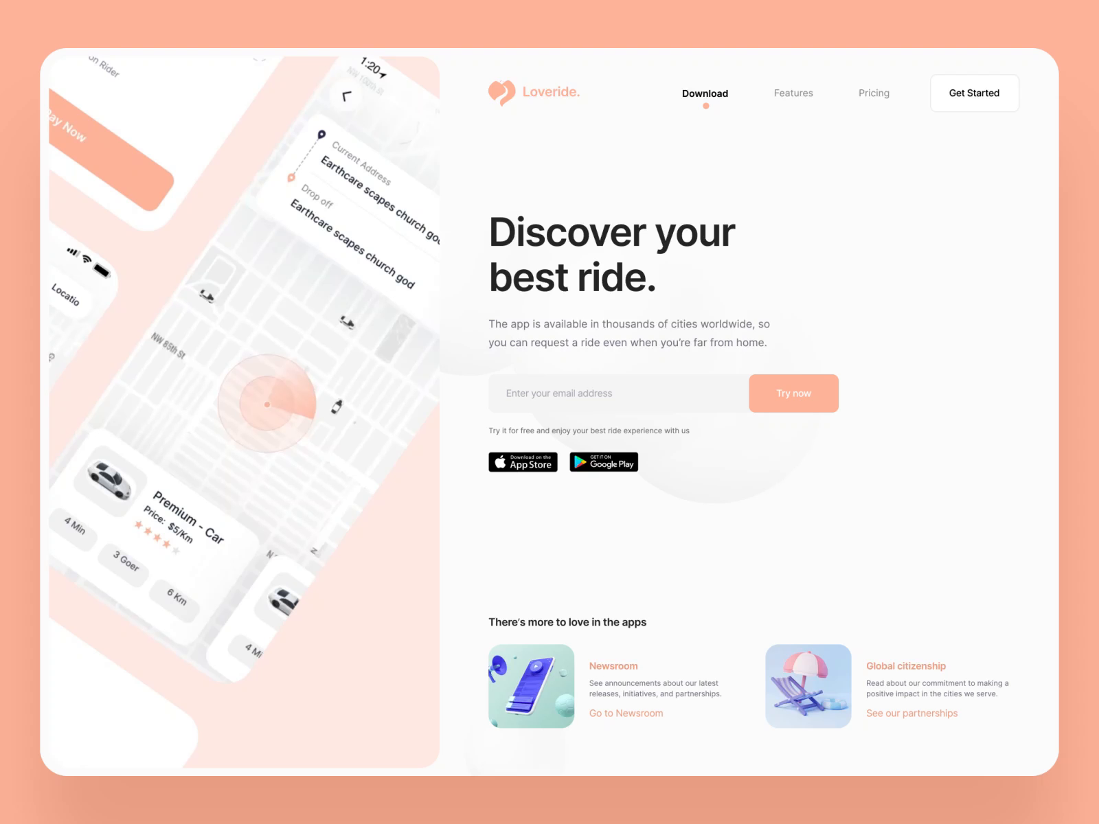 Ride app Download page by Basit A. khan 👋 for Inspirux on Dribbble