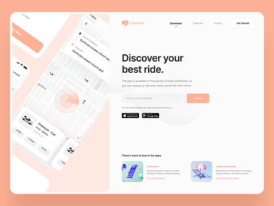 Ride app Download page animation app download page figma home page iosapp landing page motion ride rideshare taxi uber ui user experience user interface ux web website