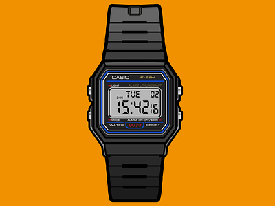 Casio F91W-1 Watch (Adobe IllustratorRecreates)(Simpler Style) adobe illustrator art casio casio f91w 1 casio watch design digital f91w 1 graphic graphic design illstrator illustration watch