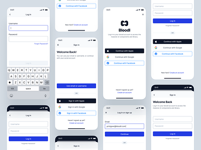 Login Screen Explorations - Bloodl apple authenticate authentication facebook google login login design login form login page login screen sign in sign up sign up form sign up page signup signup form signup page signup screen signupform splash