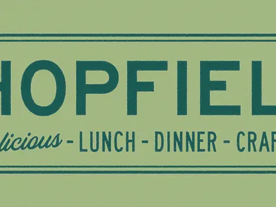 Hopfields austin beer charachter design hops illustration logo restaurant rough texas texture type vintage