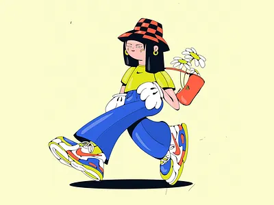 Stylish girl anime character design disney icon identity illustration nike nike air max nike shoes ui vector walking