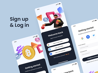 Sign up & Log in with 3D Illustrations app character clean design icon minimal mobile ui ux web