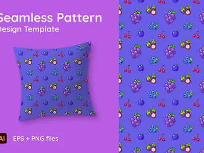 Theme starring Grape - Seamless Pattern artwork background blueberries cartoon cherry cute design fabric fruits grape graphic mangosteen ornament plum seamless template texture