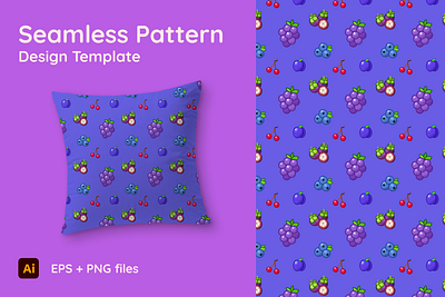 Theme starring Grape - Seamless Pattern artwork background blueberries cartoon cherry cute design fabric fruits grape graphic mangosteen ornament plum seamless template texture