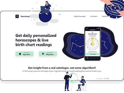 Sanctuary landing page redesign astrology creative design dailyuichallenge design illustration landingpage redesign ui uidesign webdesign