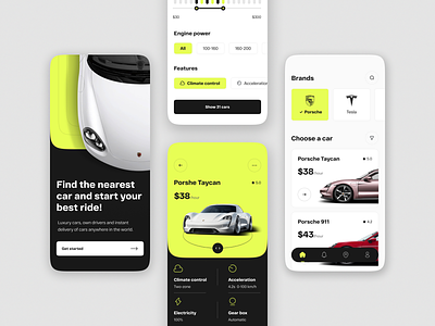 Carshare mobile app android car design filter flat green home interface ios layo mobile app navigation studio ui ux