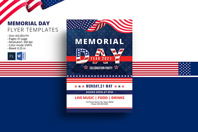 US Memorial Day Flyer event flyer invitation flyer memorial day military ms word photoshop template us memorial us memorial day us memorial day flyer us military