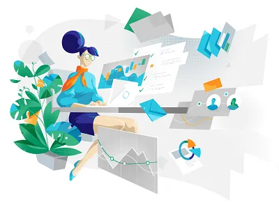 Disruptive Workflow analysis delivery desk graph helpdesk illustration laptop mail remote working secretary send smart working stats support task vector art workflow