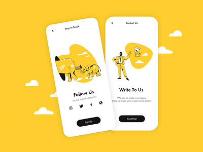 Illustrative Mobile App Design branding design digital follow us illustration interface mail minimalist mobile app mobile app design mobile ui ui uiux ux web website design yellow