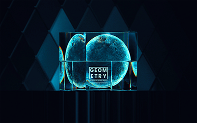 GEOMETRY-PLANET-519 3d art abstract blender blue cube daliyui geometry glass glassy gradient illustration planet space wantline