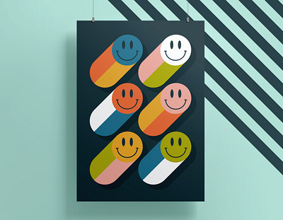 "You should smile more." (gag) colorful design emoji faces funny geometric graphic happy illustration poster retro smile smiles smiley smiley face smily vector