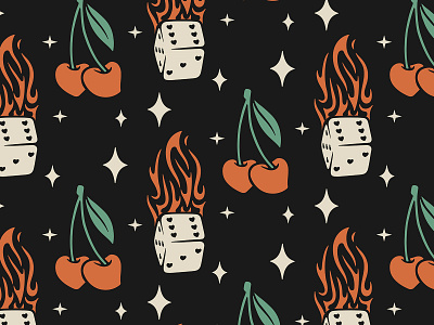 Flamin' Dice and Cherries brand identity branding cherry dice icon illustration logo procreate retro