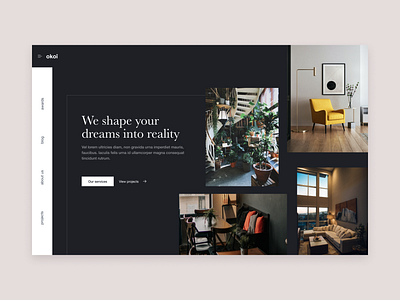 Okio Interior Design Landing Page app classy color dark dashboard design flat interior minimal modern simple ui ux