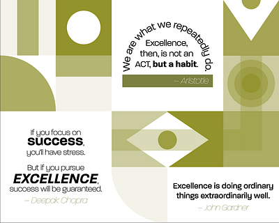 Quote Wall • First Draft aristotle circle deepak chopra excellence flat flat color flat illustration geometric geometric art green illustration illustrator john gardner olive olive green quote quotes rounded square vector