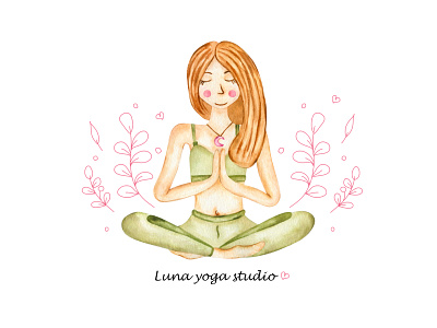 Yoga studio logo. Meditation woman branding business logo design hand draw logo healhy illustration logo lotus position meditation woman premade logo sport watercolor woman yoga